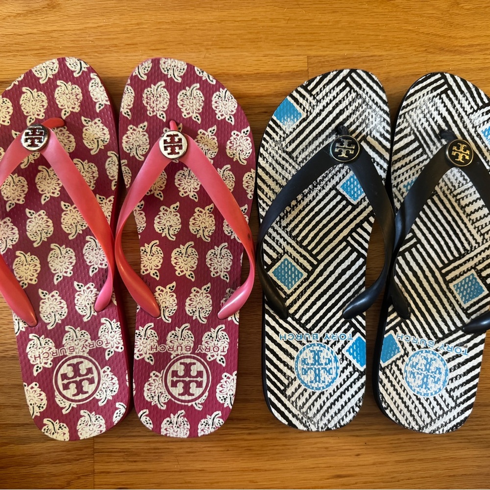 Tory Burch Flip Flops Set - Pink and Black